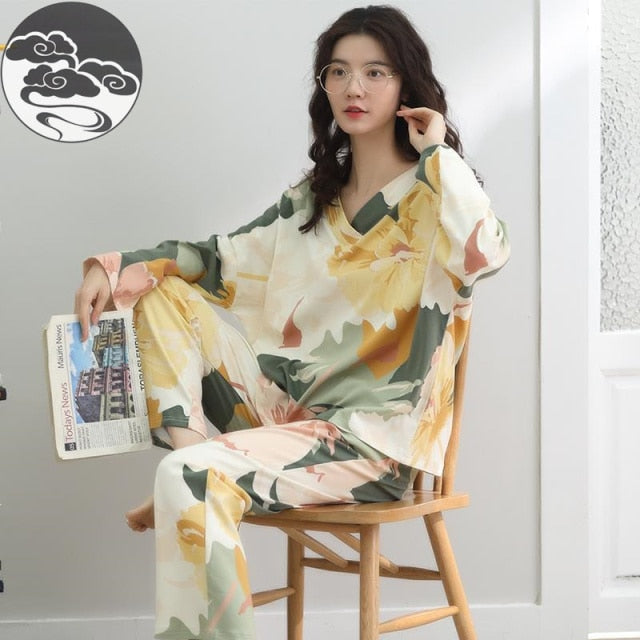 Spring Autumn Women's Pajama Set