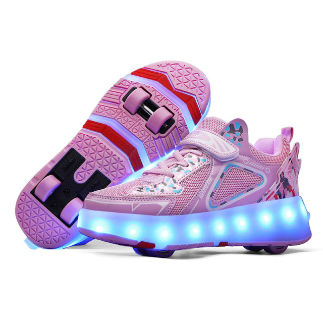 Roller Skates Four Wheels Children Shoes 2022 Fashion Girls Boys Kids Baby Led Light Sport Casual Boot Running Skating Sneaker