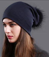 Female Natural Raccoon Fur Pompom Hats