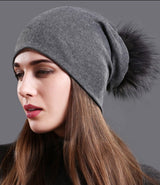 Female Natural Raccoon Fur Pompom Hats